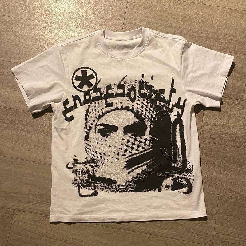 Y2K Cotton T-shirt Grunge Goth Harajuku Graphic Print O-Neck Tee Hip Hop Streetwear Loose Short Sleeve T-shirt Punk Vintage Top 250318