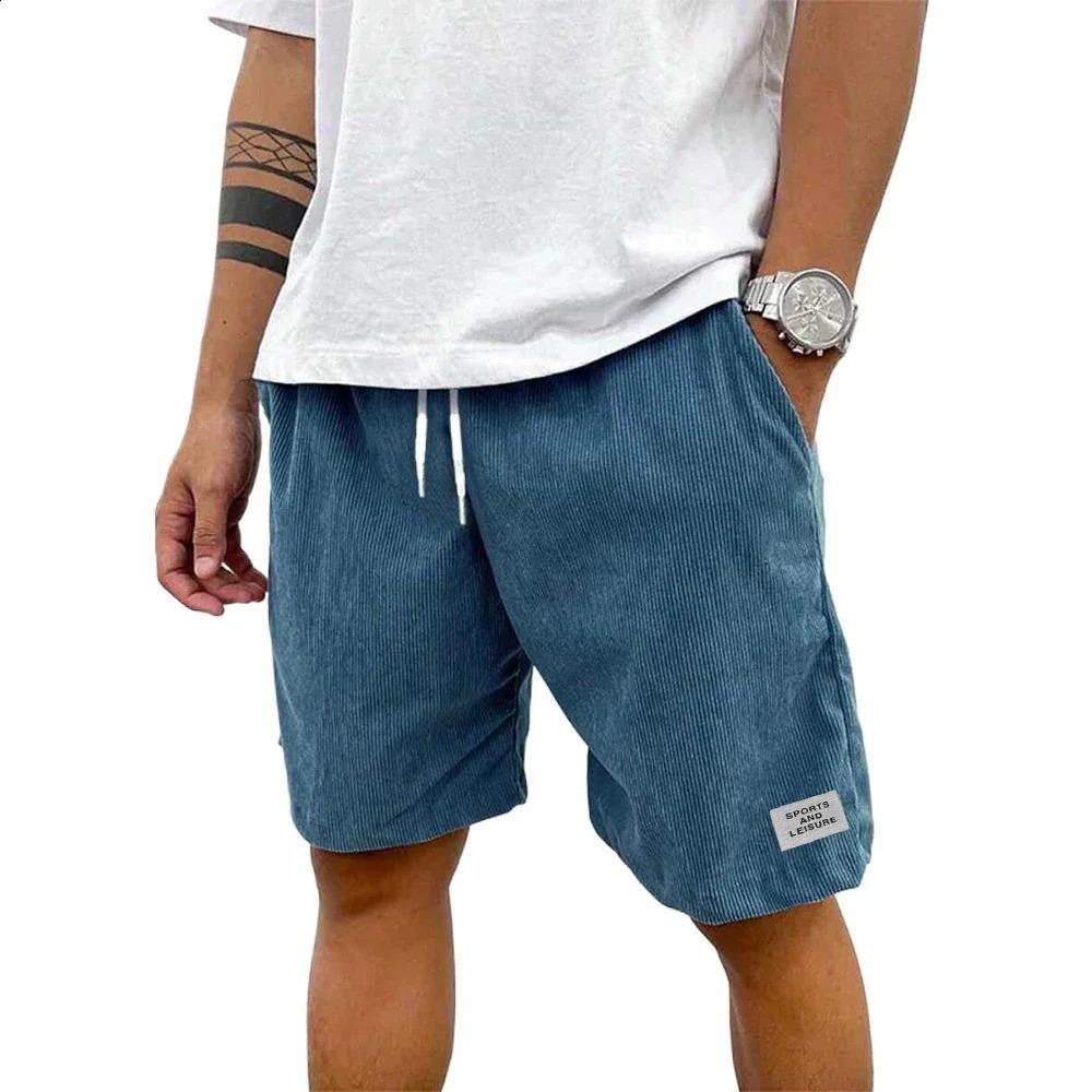 Summer mens lightweight Corduroy sports pants casual shorts beach basketball solid color label streetwear 250319