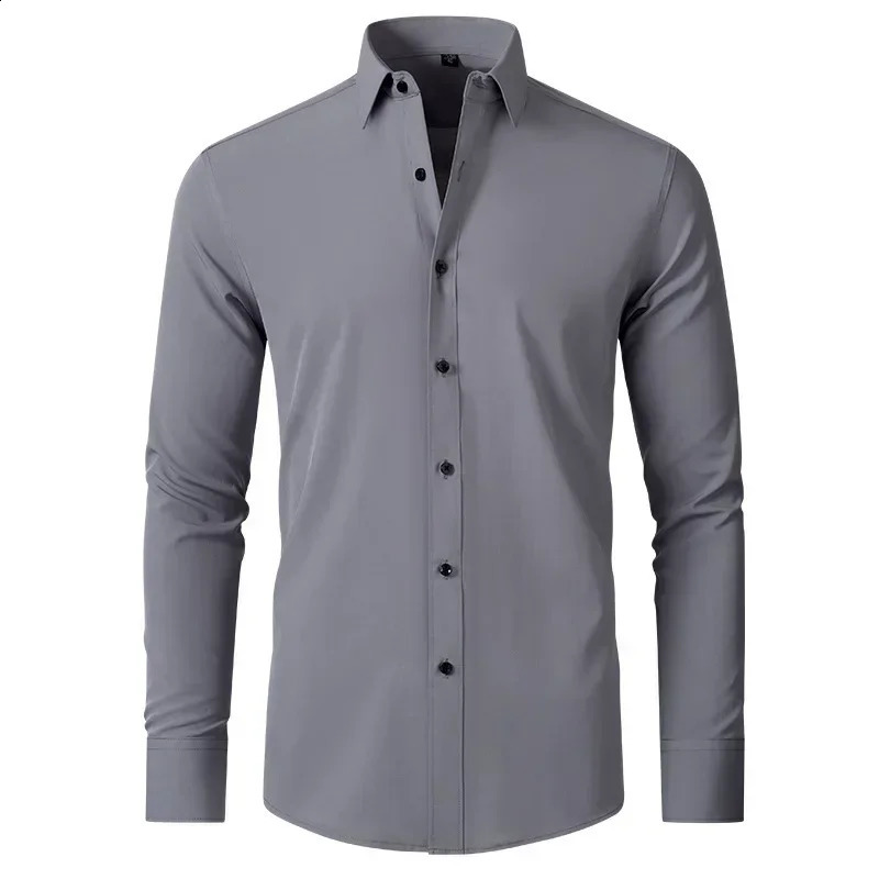 Large size lapel white shirt nonironing and elastic silk luster drape burgundy male business clothes wholesale 250317