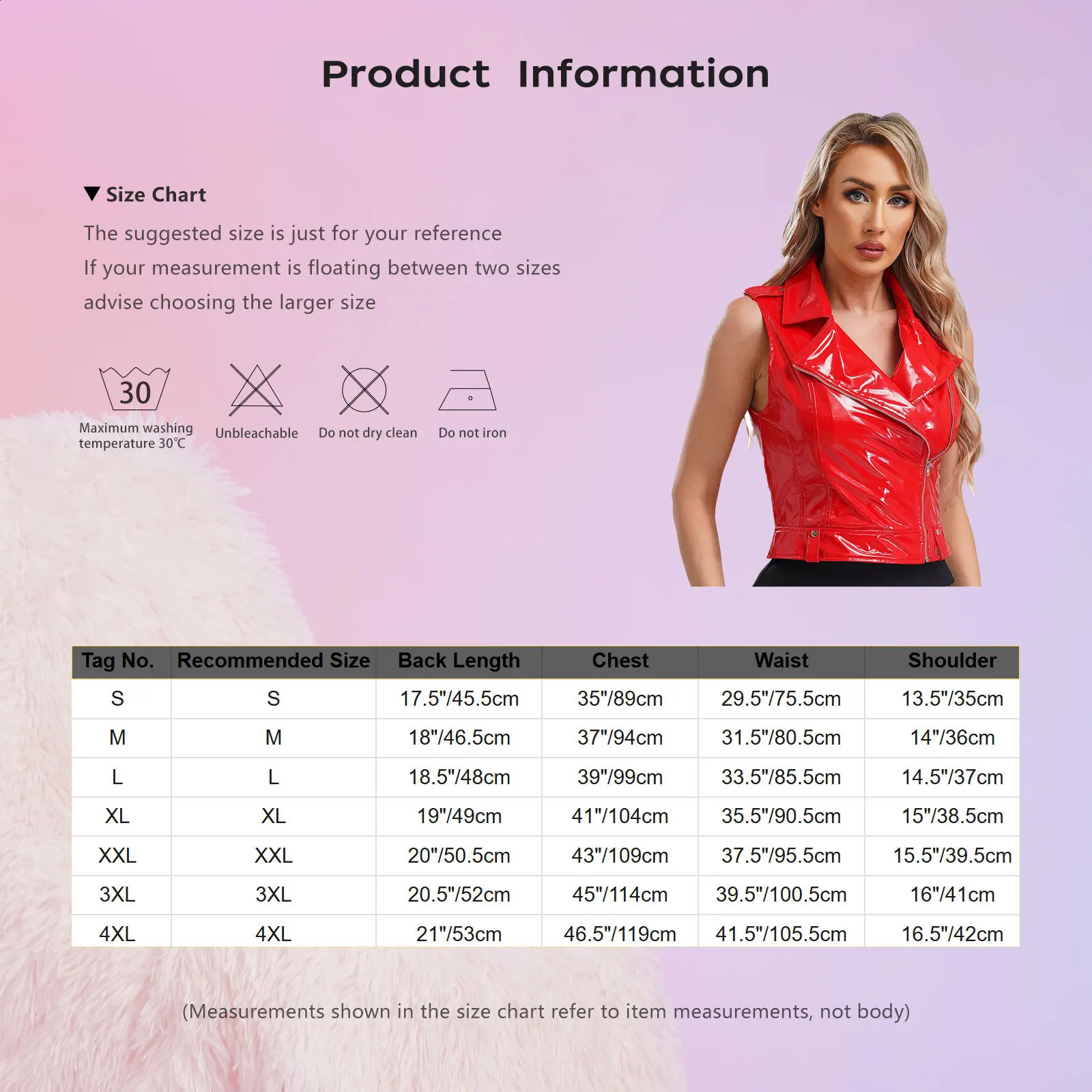 Womens shiny leather motorcycle jacket vest bicycle club streetwear sleeveless front zipper 250319