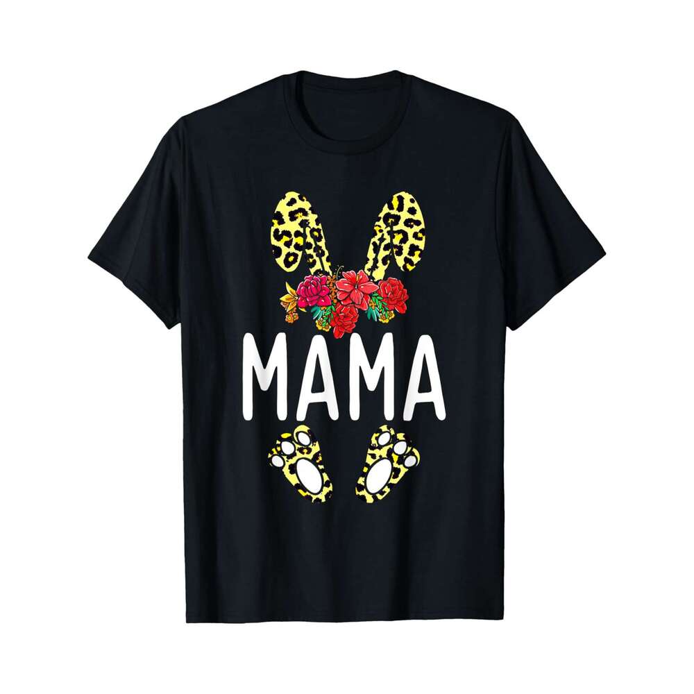 Floral Leopard Mama Bunny Happy Easter Mothers Day T-Shirt - 220g.png - 220g