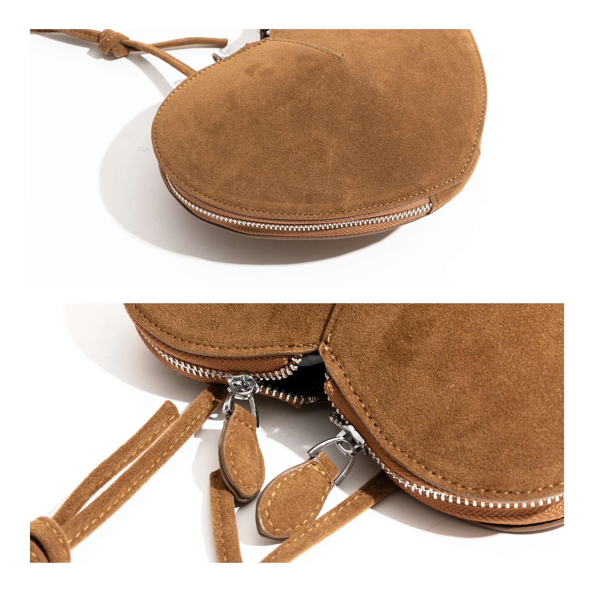 MABULA Faux Suede Vintage Heart Shape Crossbody Bohemian Fashion Design Purse For Woman Simple Casual Phone Bag