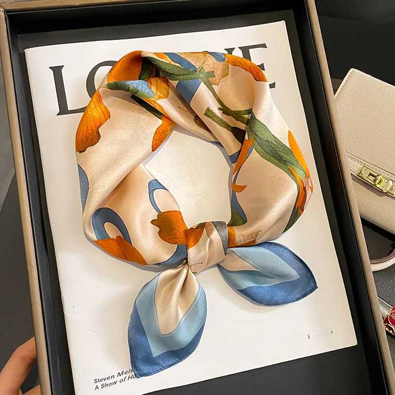 53cm Wen 100% Natural Silk Scarf Fem Flower Collar Headscarf Bandana High Quality Hair Scarf 2023 X2503191