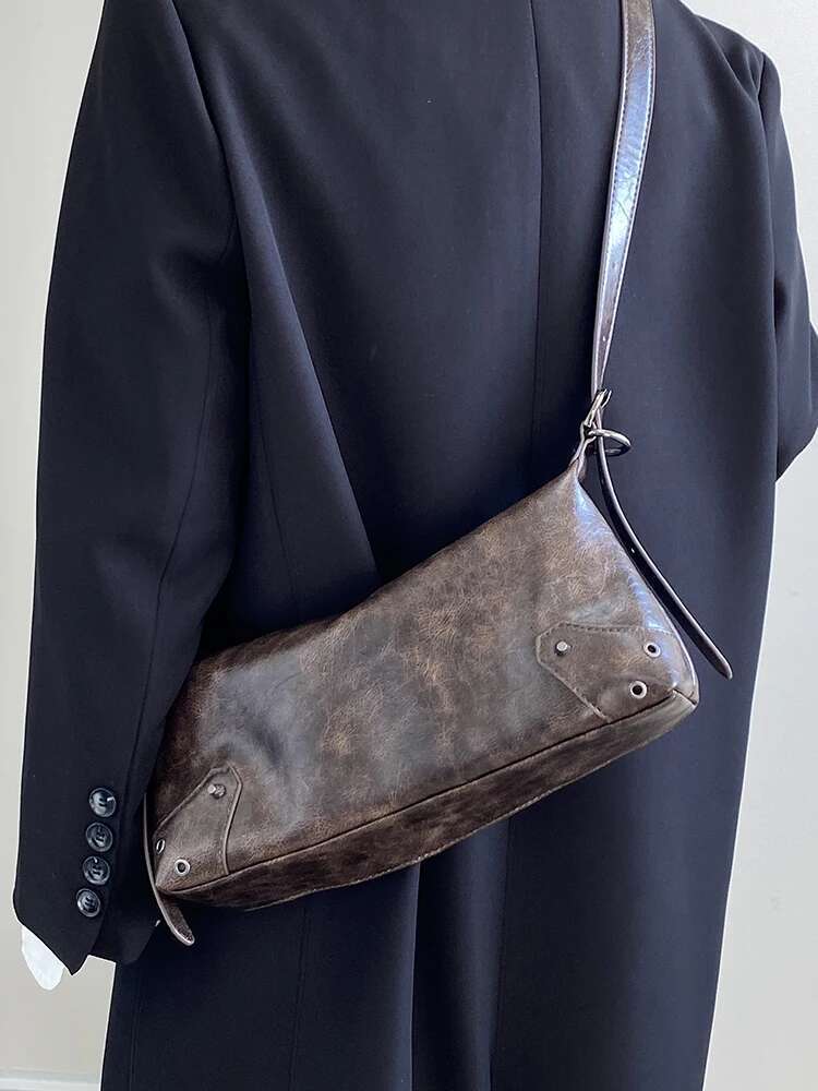 Pu Leather Retro Women's Underarm Cool Y2k Girls Vintage Small Shoulder Bags Simple Female Crossbody Bag Handbags Purse