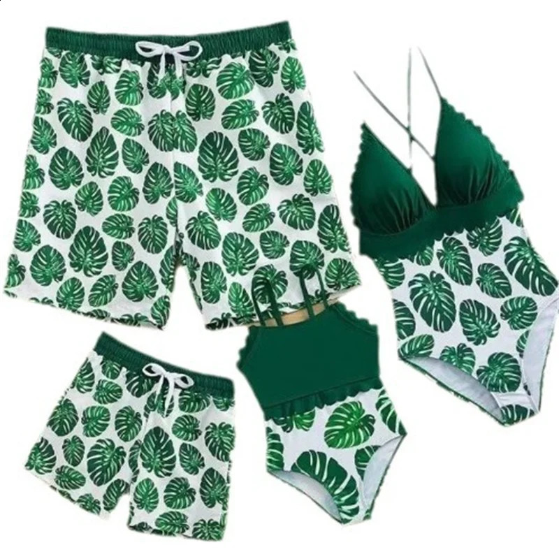 Family Matching Swimsuit Father Son Mother Daughter Swimwear Summer Beach Sunny Bikini Kids Fashion Prints Clothes Suits 250319