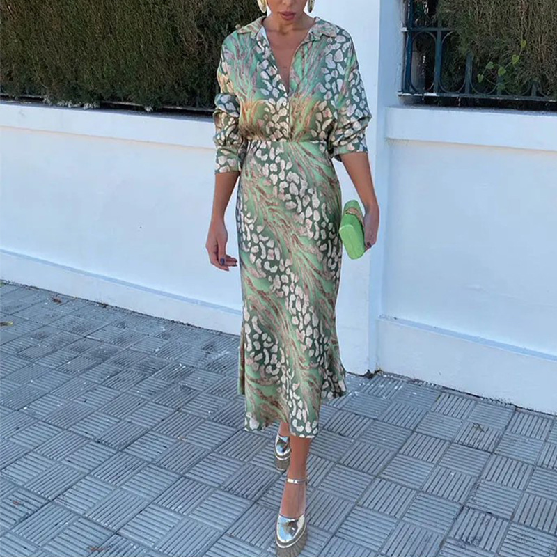 Women's clothing 2024 autumn new elegant printed lapel long sleeved shirt high waisted skirt fashion set
