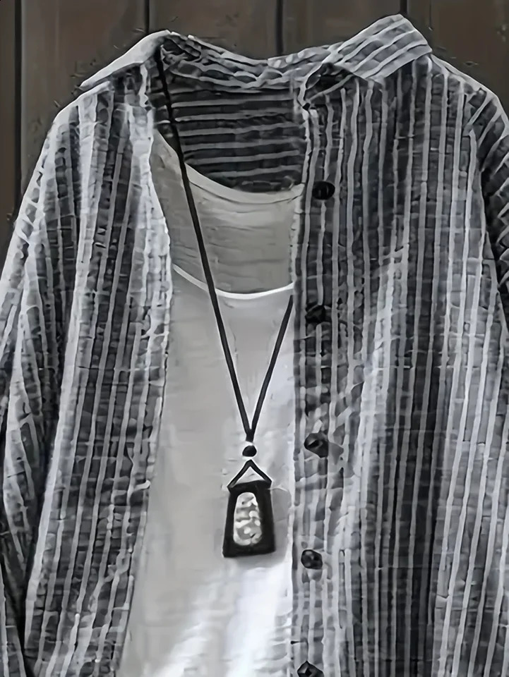 Plus size 2025 springsummer womens clothing striped loose casual commuting style office outdoor street 250312