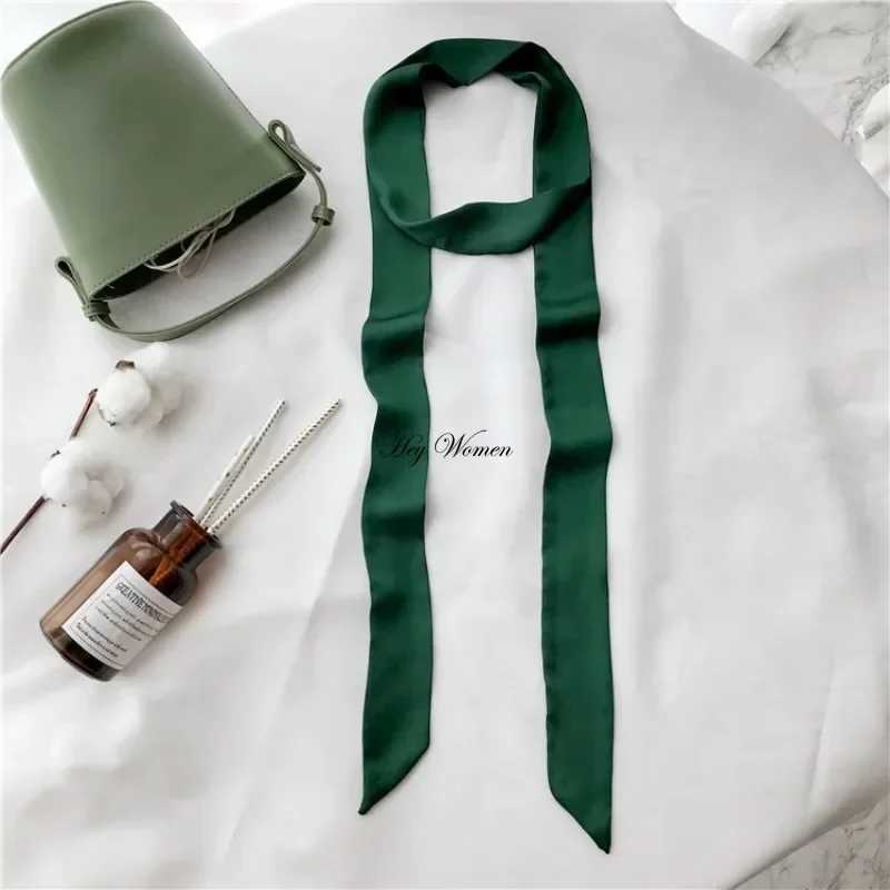 Narrow Long Scarf Silk Scarves Solid Color Chiffon Silk Rubber Red Tie Black Satin Ribbon Choker Streamer Neckerchief for Women X250319