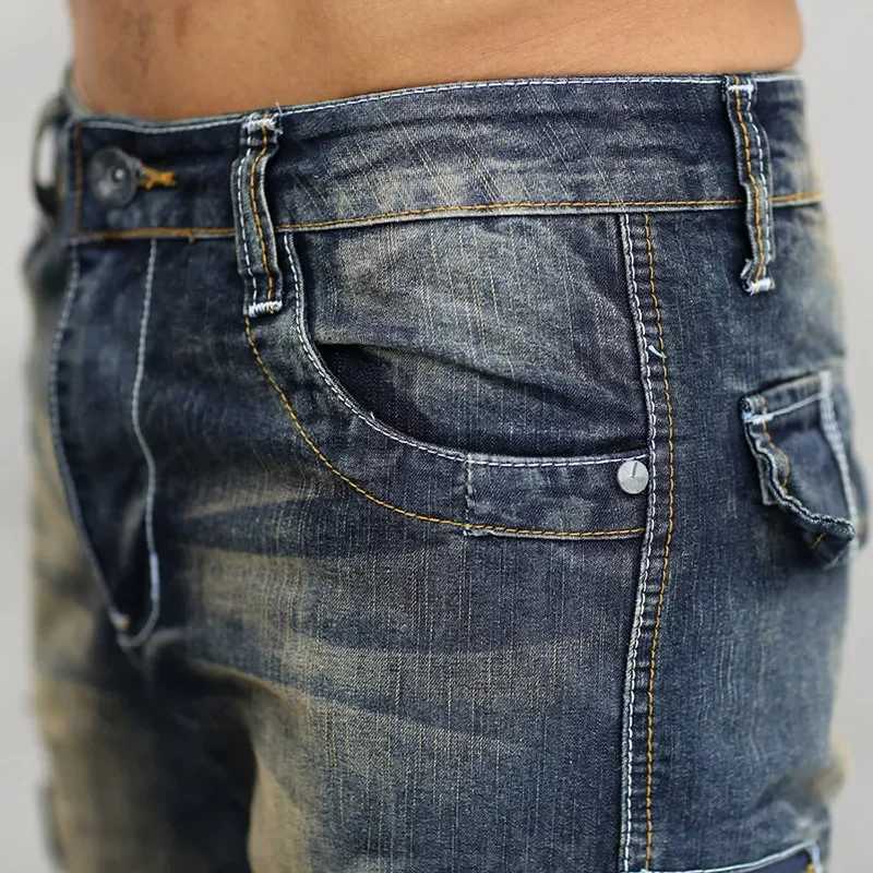 Mens Fashion Cargo Denim Shorts with Multi Pockets Slim Fit Military Jeans Shorts for Male Washed W250319
