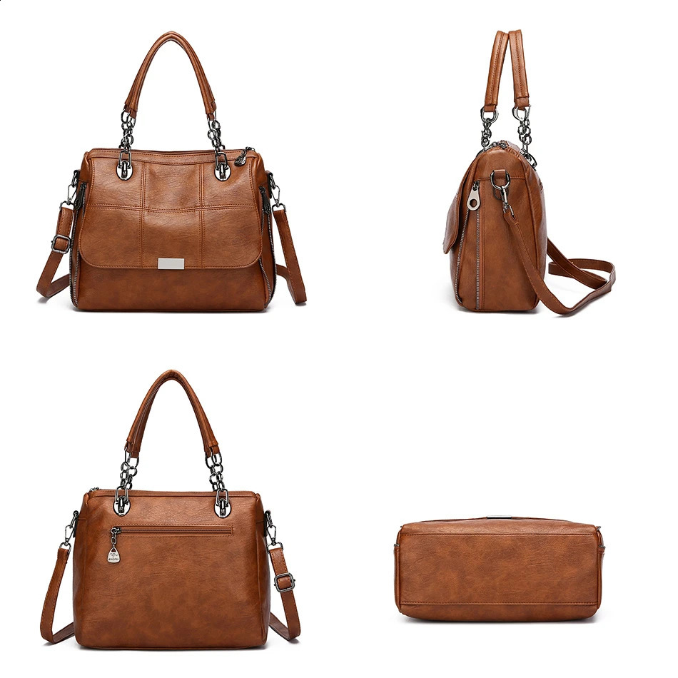 Solid color womens handbag shoulder cross body bag large capacity PU leather casual 250317