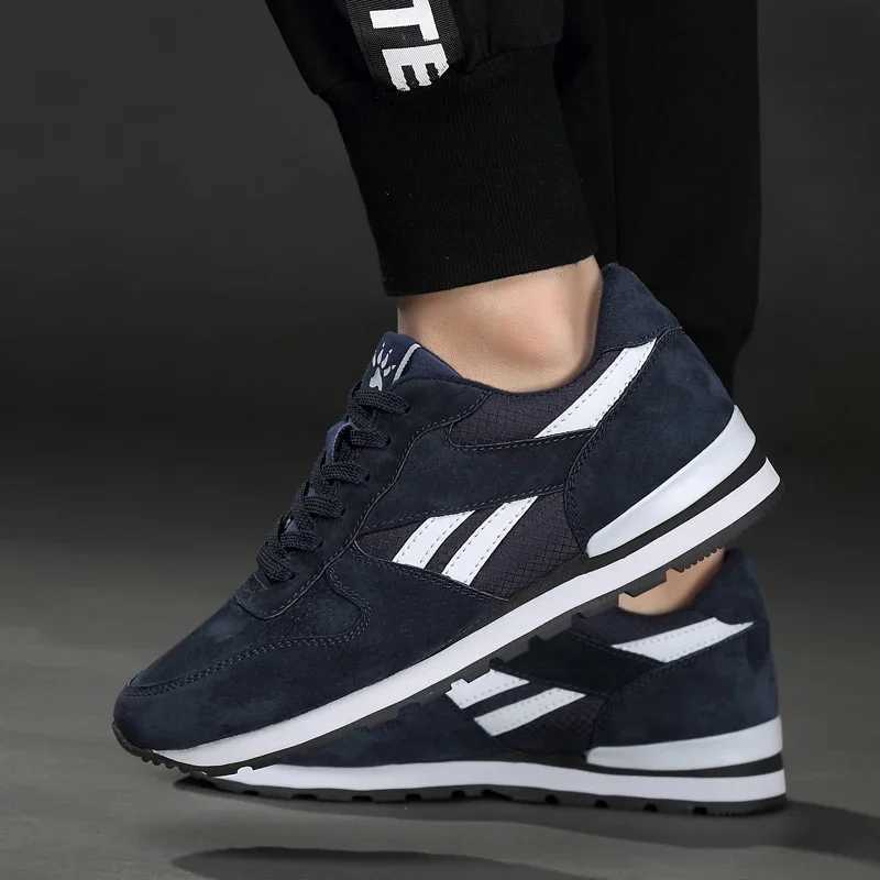 Autumn Men Sneakers Natural Pig Skin Material Male Trainers Outdoor Stylish Shoes Lace-up Flats Non-slip Rubber Sole Blue Grey Z250319