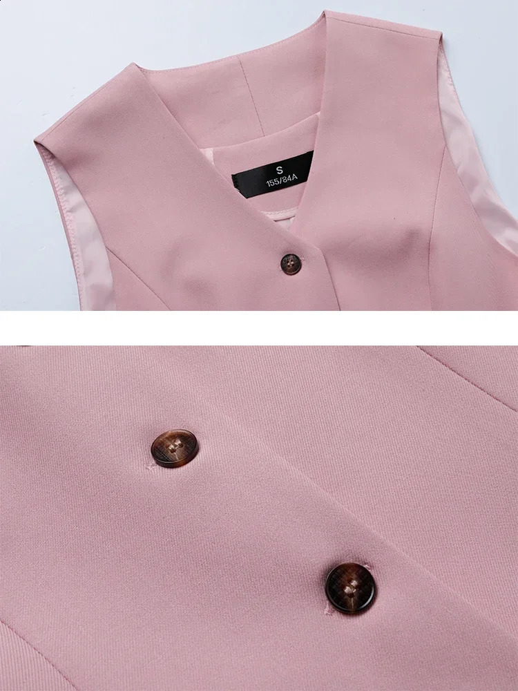 Womens formal jacket vest pants autumn winter navy blue pink almond office womens business professional workwear 3piece set 250319