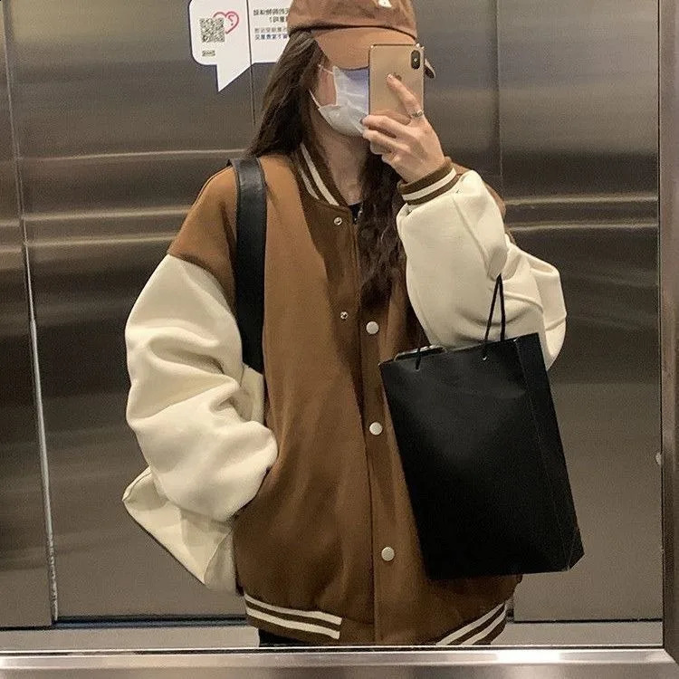 Autumn and Winter Padded Thickened Baseball Uniform College Style Big Size Jacket Fleece Woman 250317
