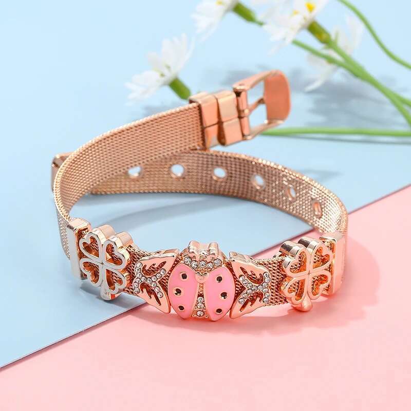 10mm Butterfly Hollow Out Beads Charm Bracelets DIY Stainless Steel Mesh Belt Bracelet Pulseras Mujer For Women Men Jewelry Gift