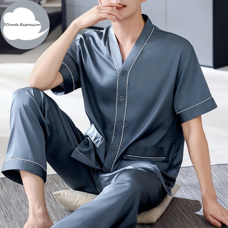 Summer 4XL Brown Casual Pajamas Silk Mens Pajama Set Satin Pajamas Mens Pajamas Pajamas 250317