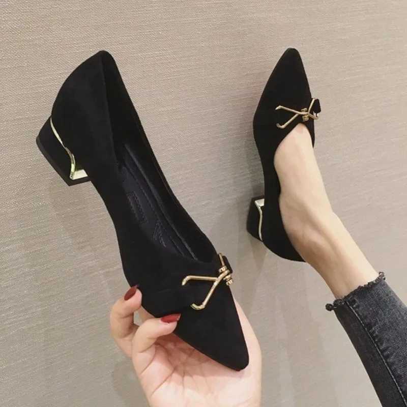 Womens Comfortable Wear resistant Shoes 2025 New Thick High Heels Shallow Mouth Shoes Soft Leather Sole Fashion Brand WomensXJ250319