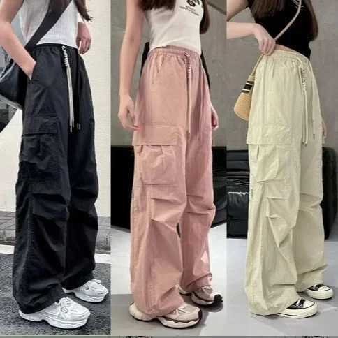 Girls Cargo Pants Summer Thin Loose-fit Wide-leg Long Pants New 2024 Trendy Junior High School Students CasualT250318