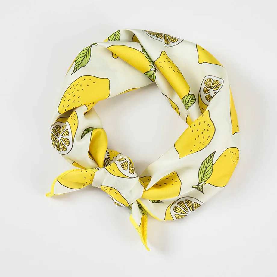 Bright Color Spring Summer Small Square Silk Scarf For Wen Fem Neck Scarfs Printed Lemon Hair Scarf Girls Kerchief 50X50CM X250319