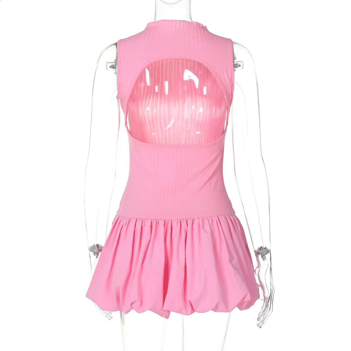 Lygens Elegant Knitting Sleeveless Backless Short Bubble Ball WomenS Dresses Elegant Evening Casual Clothing Y2K Streetwear 250319