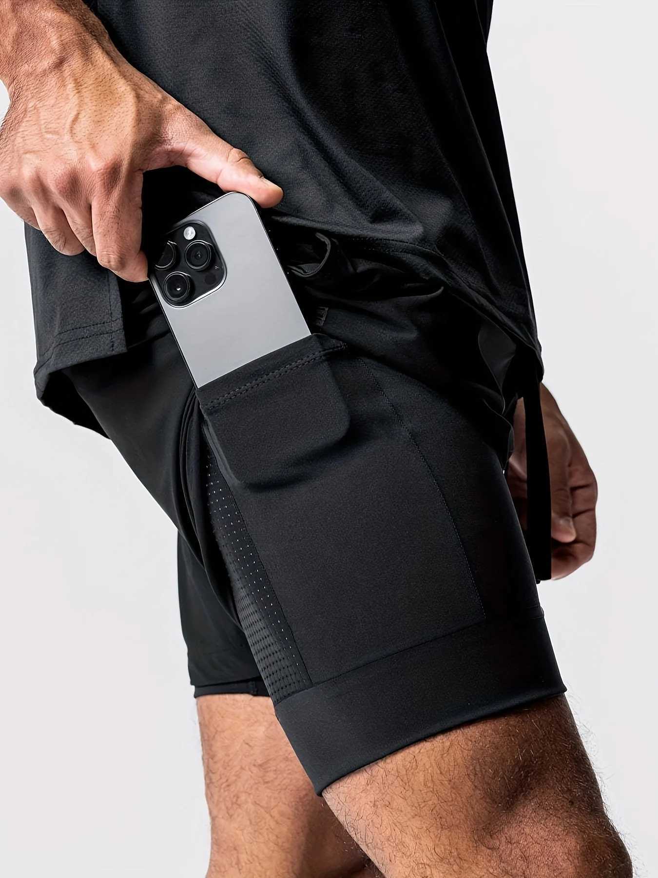 Sports shorts for men double layered quarter quick drying elastic basketball running training equipment deep squat fitness W250319