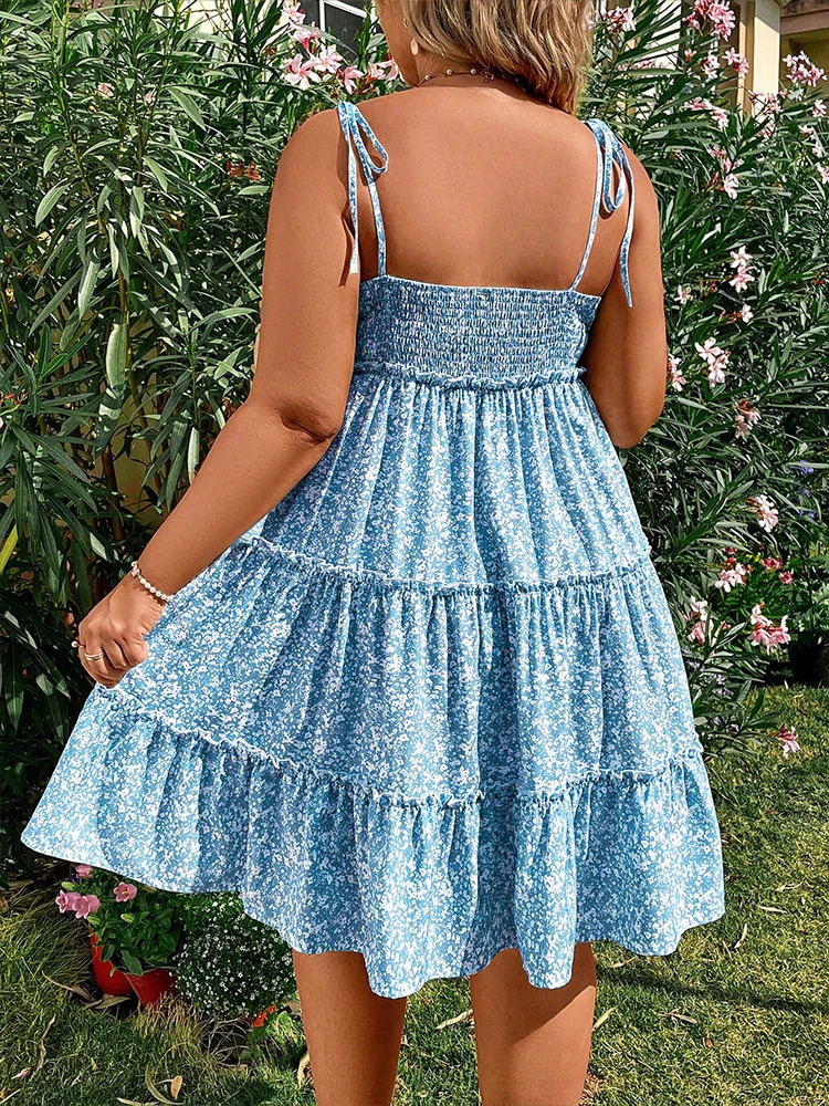 Plus Size Womens Sling Back Cutout Short Sleeve Dress with Scrolls Sleeveless Bohemian Mini Dresses 250319