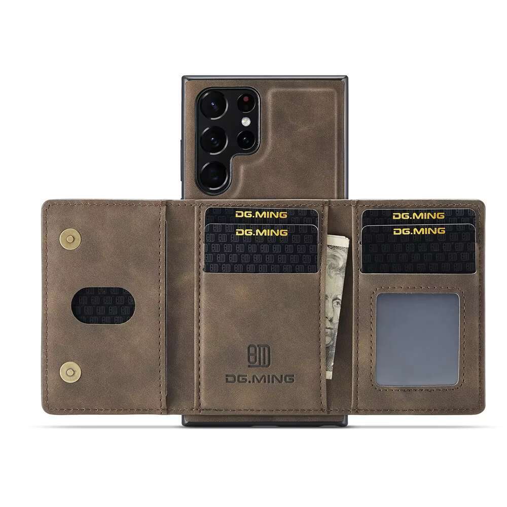Detachable Leather Magnetic Card Pocket Phone Galaxy S23 S24 Plus Ultra, Wallet Case for Samsung S22 Ultra