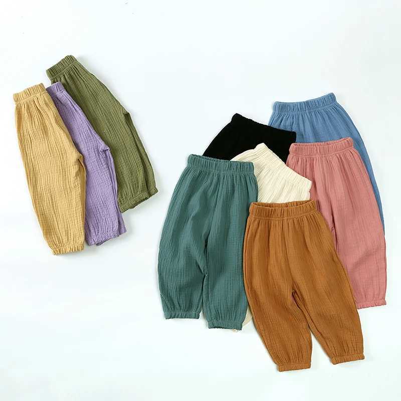 2025 Childrens Summer Cool Pants Pure Cotton Linen Elastic Clothing for Boys and Girls 12M-8T Korean Casual Trouser Youth PantsT250318