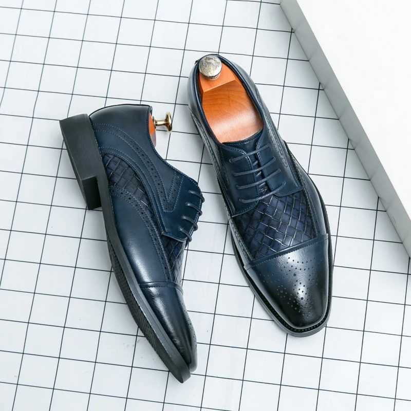 Trend Blue Social Shoe Mens Large Size 38-48 Lace Mens Dress Shoes Low Cut Comfortable Leather Shoes Mens Chaussures Homme CuirXJ250319