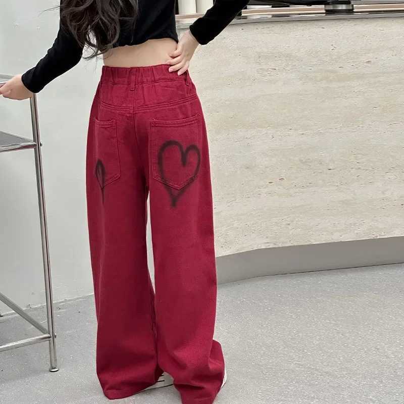 Teen Love Graffiti Girl Wide Leg Jeans Teen Children Street Dance Pants Casual Big Children Labor Male Servant Hip Hop Cargo Pants 4-14YT250318