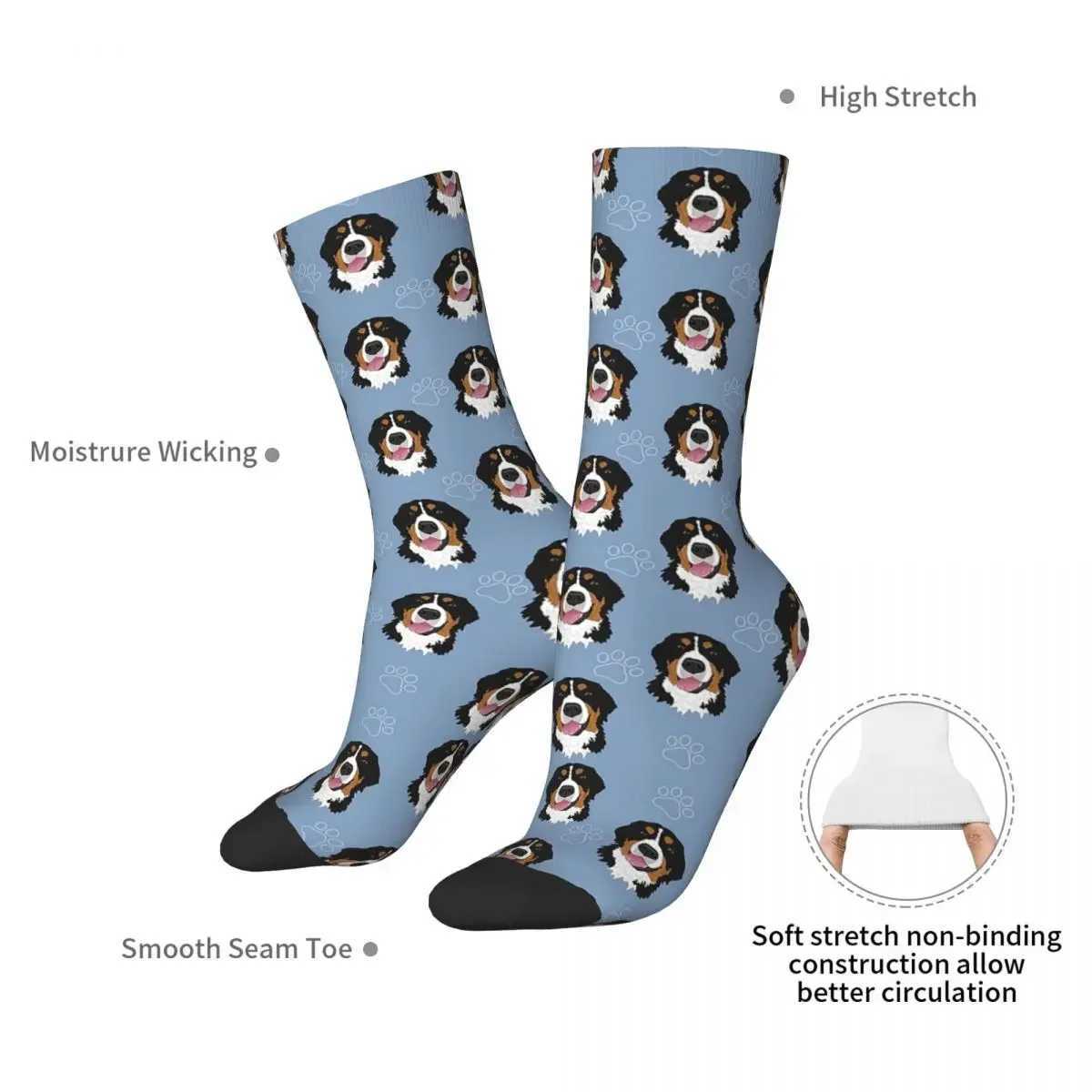 Bern Mountain Dog Pattern Blue Socks Harajuku High Quality Long Socks Four Seasons Mens Gift Accessories X250319