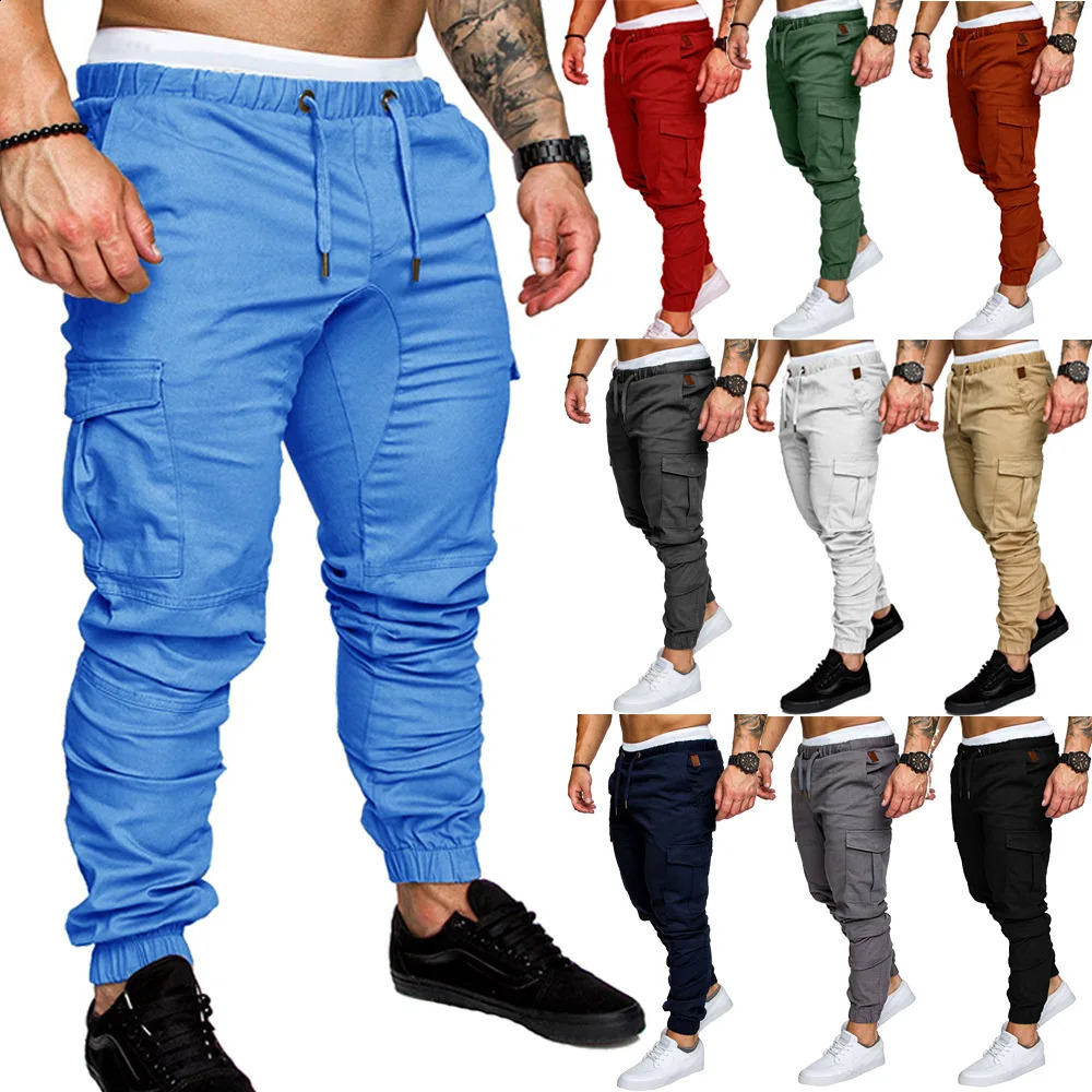 Mens Woven Casual Pants Street Clothing 2025 Work Clothes Multi Pocket Legs Trousers 250319