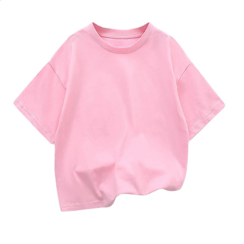Kids Dropped Shoulder Short-sleeved T-shirt Summer Pure Cotton Round Neck Loose Bottoming Shirt Student Sportswear 2-10Y 250319