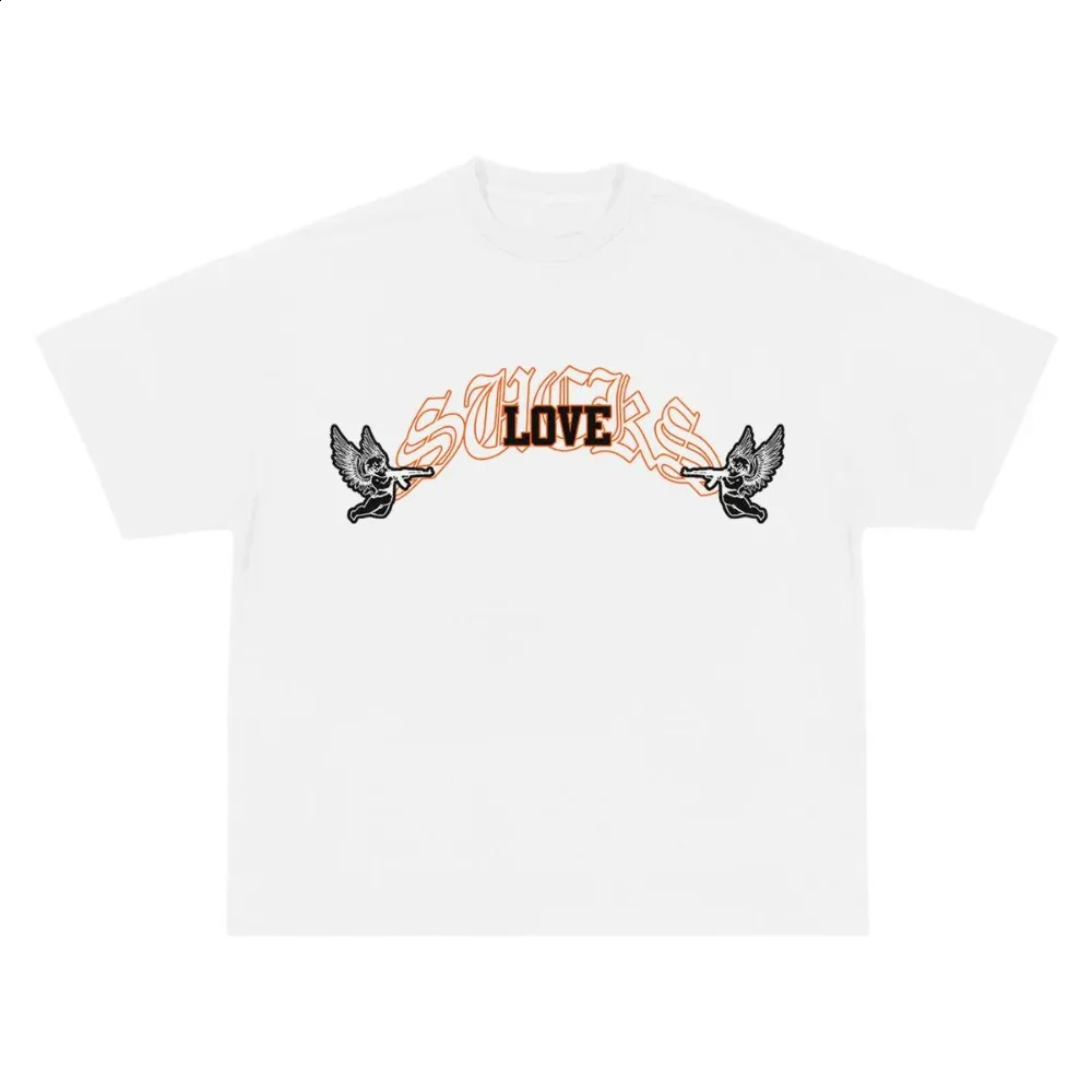 American Fashion Love Sucks Shooters Oversized TShirt Mens Y2K Street Tshirts HipHop Harajuku Loose Casual Couple Clothes 250319