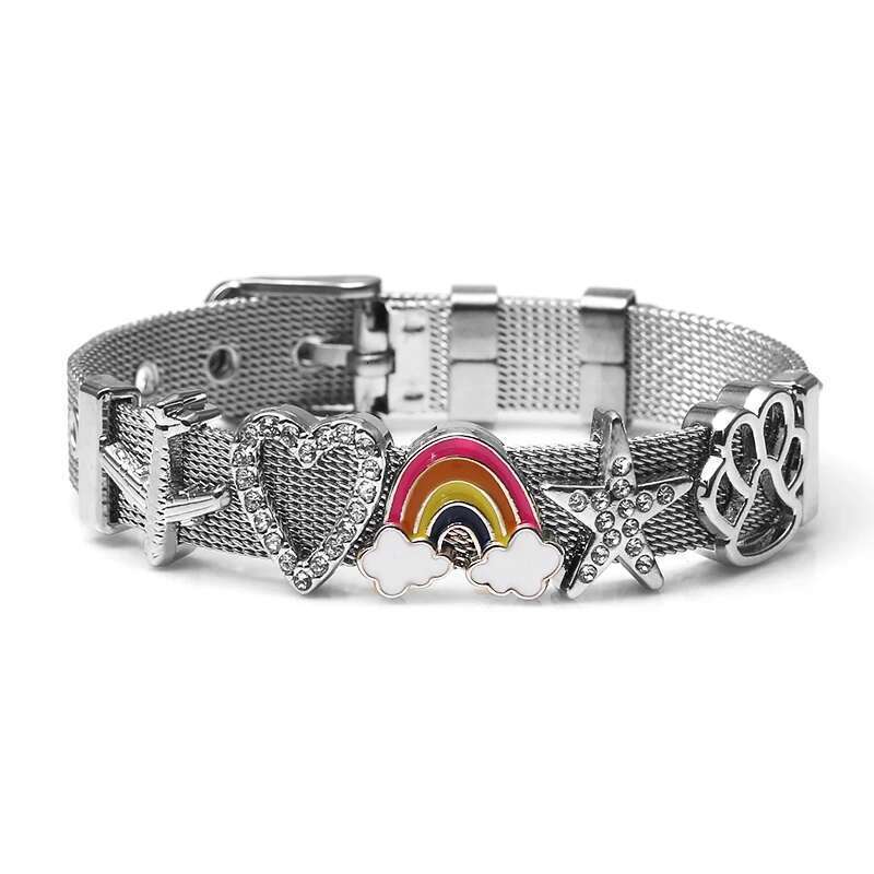 2021 New Fashion Jewelry Stainless Steel Mesh Bracelets Bangles with Unicorn Charms Fine Bracelets For Women Kids Gift
