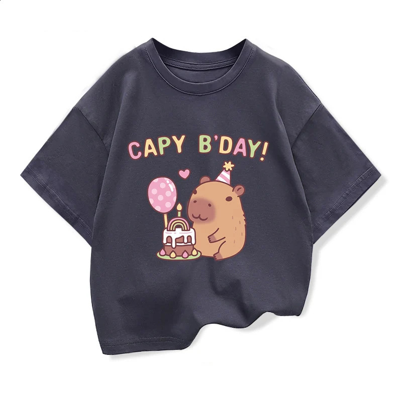 Kids Loose Clothes Short Sleeve T-shirt 2025 Boys Girls Cotton O-neck Tops Tee Summer Children Clothes Cute Capybara Printed 250319