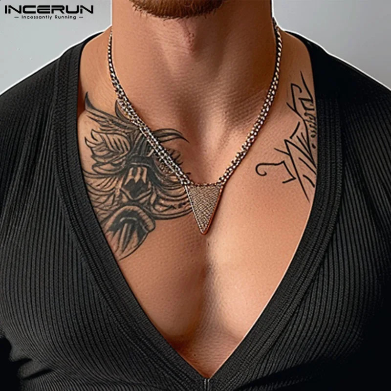 INCERUN Tops American Style Sexy Mens V-neck Striped T-shirt Casual Well Fitting Male Long Sleeved Camiseta S-5XL 250319