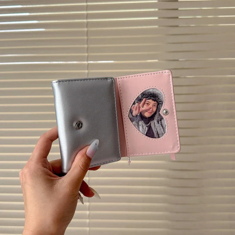 Womens silver sweet wallet Y2k shoulder strap original fashionable short coin wallet Korean casual cute wallet 250318