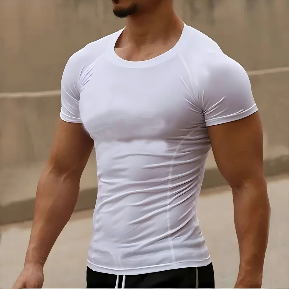 Mens Compression Shirts Summer Short Sleeves Tees Tshirt Gym Workout Fitness Running Tops Undershirts Baselayer Sportswear 250319