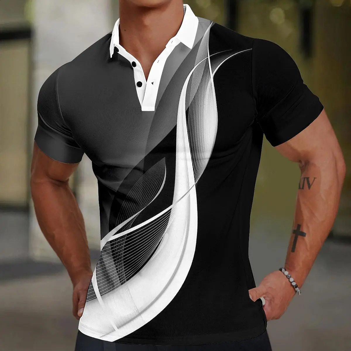 Mens Polo Shirt 3d Colorful Line Print Short Sleeve Polo T Shirts For Men Fashion Man Clothes Loose Oversized Golf Sport Shirts 250319