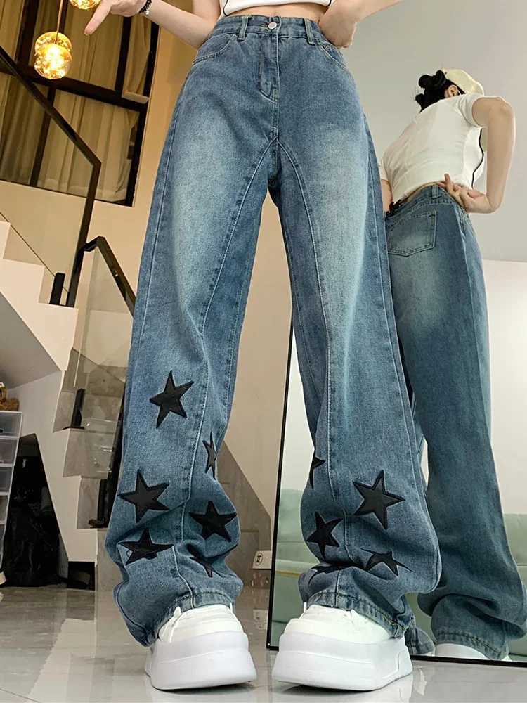 Woman Men American Retro Jeans High Waist Straight Wide Leg Denim Pants High Street Unisex Punk Washed Oversized Loose TrousersT250319