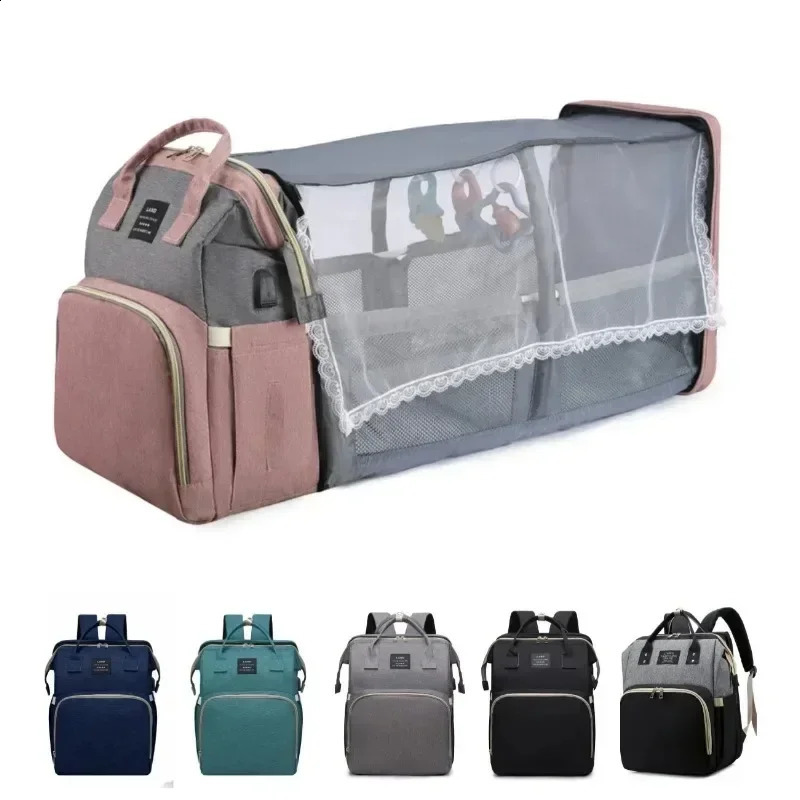 Mommy Bag Lightweight Portable Folding Crib Bed Large-capacity Travel Maternity Bags Baby Backpack Female Mommy Outting Bag Gift 250319