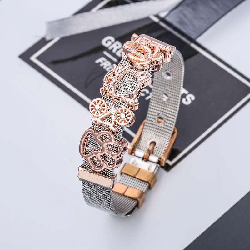 High Quality Stainless Steel Mesh Bracelet With Crystal Cartoon Dog Claw Charms Fine Bracelets Set For Women Kids Gift