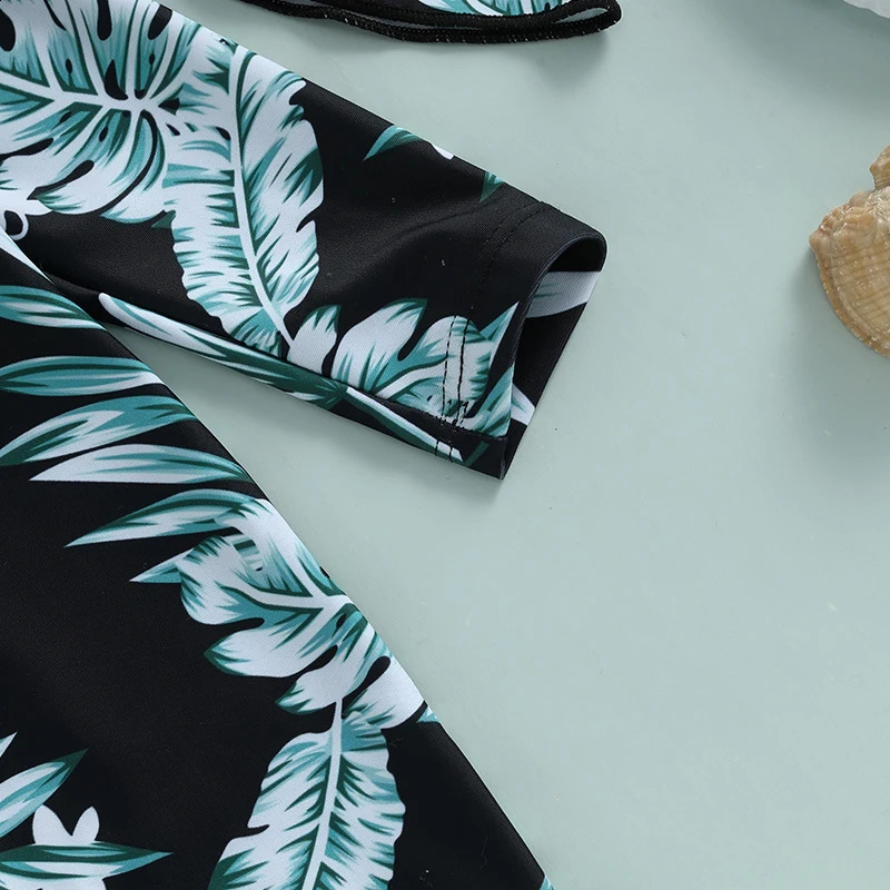 Baby Girl Rash Guard Swimsuit with Hat 2 Pcs Set Floral Print Zip Up Long Sleeve Crew Neck Toddler Girl Swimwears 250319
