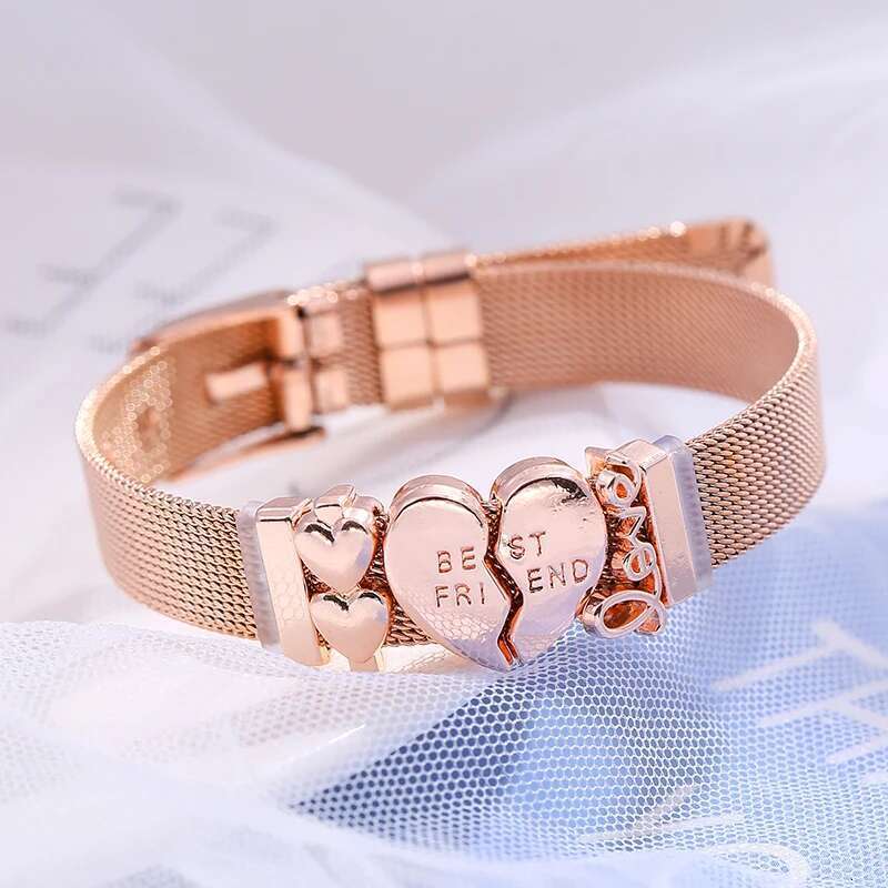 10mm Best Friend Love Beads Stainless Steel Mesh Bracelets DIY Charm Keeper Bracelets Bangle For Women Friend Men Jewelry Gift