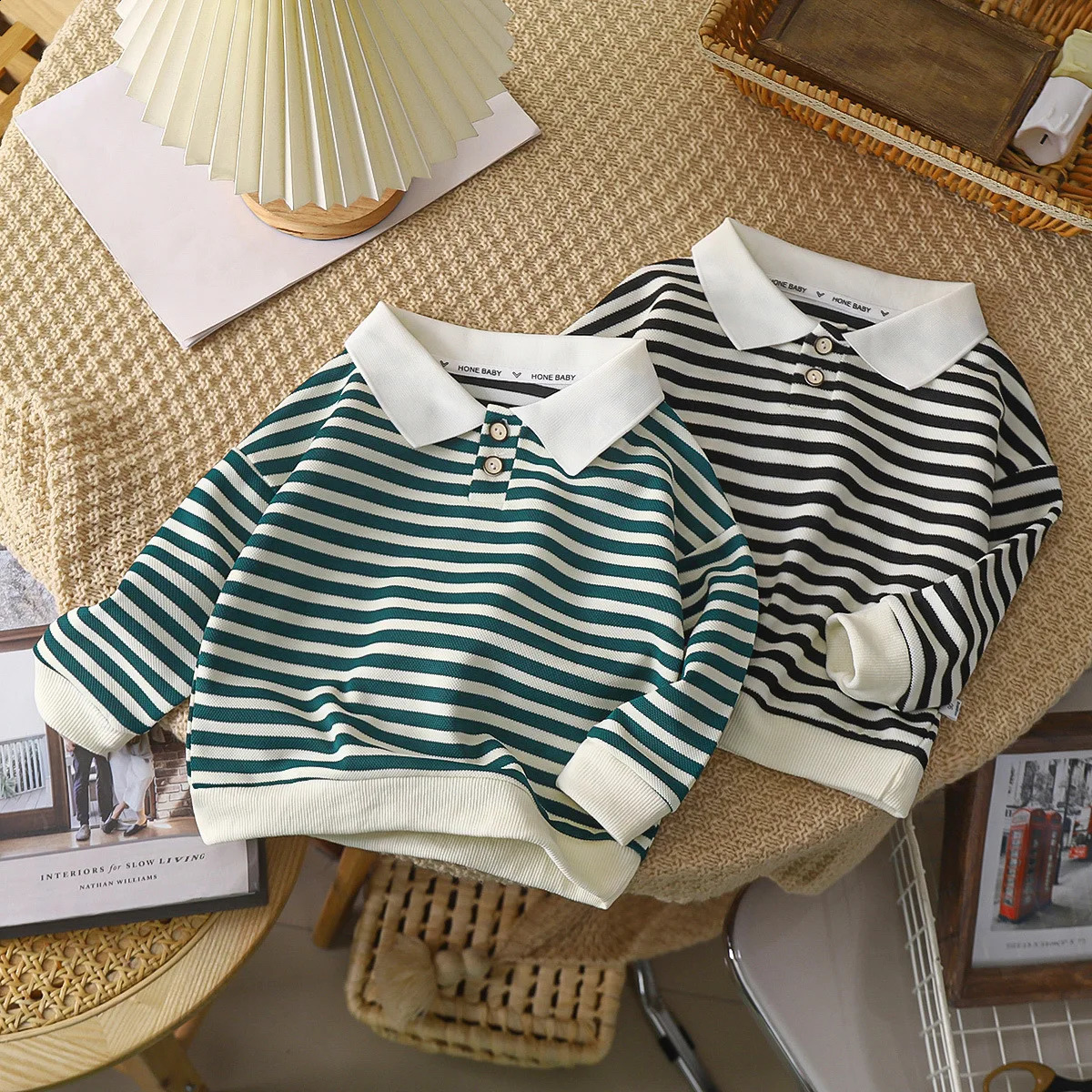 Autumn Spring Polo Shirt For 1-10Y Boys Striped Turndown Collar Kid Boys Bottoming Shirt Casual Threaded Cuffs Infant Girls Tops 250319