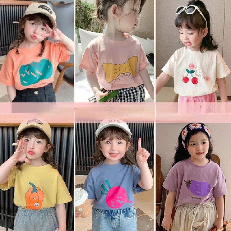 Baby Girls Boys Short Sleeved T-shirt Kids Cotton Top Tees Toddler Cartoon Print Shirts Summer Childrens Clothing Korean Style 250319