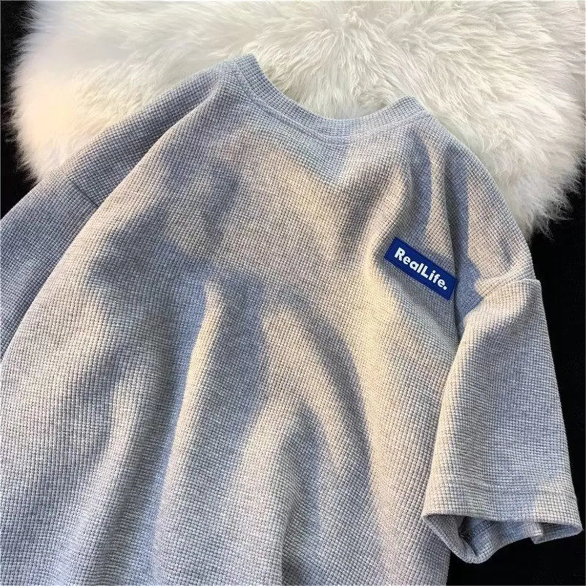 Fashion Waffle T-shirts For Men Basic Tee Casual T shirt Oversized Tops Quality Unisex Short Tshirts Tees Men Clothing 250319