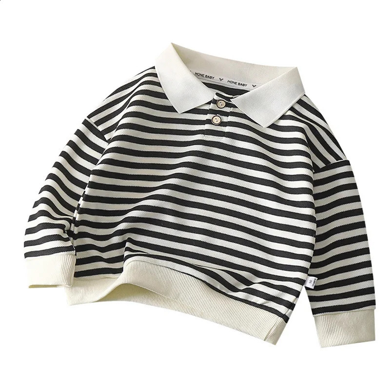 Autumn Spring Polo Shirt For 1-10Y Boys Striped Turndown Collar Kid Boys Bottoming Shirt Casual Threaded Cuffs Infant Girls Tops 250319