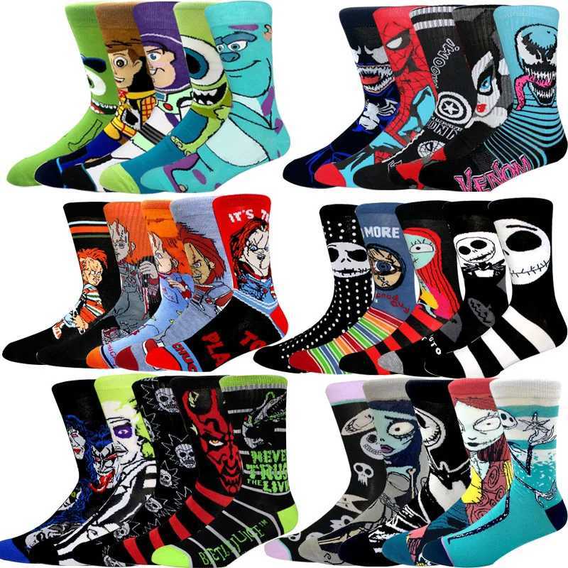 5 pairs of new anime mens long socks novel knee high couple role-playing socks personality hip-hop Harajuku women funny socks X250319