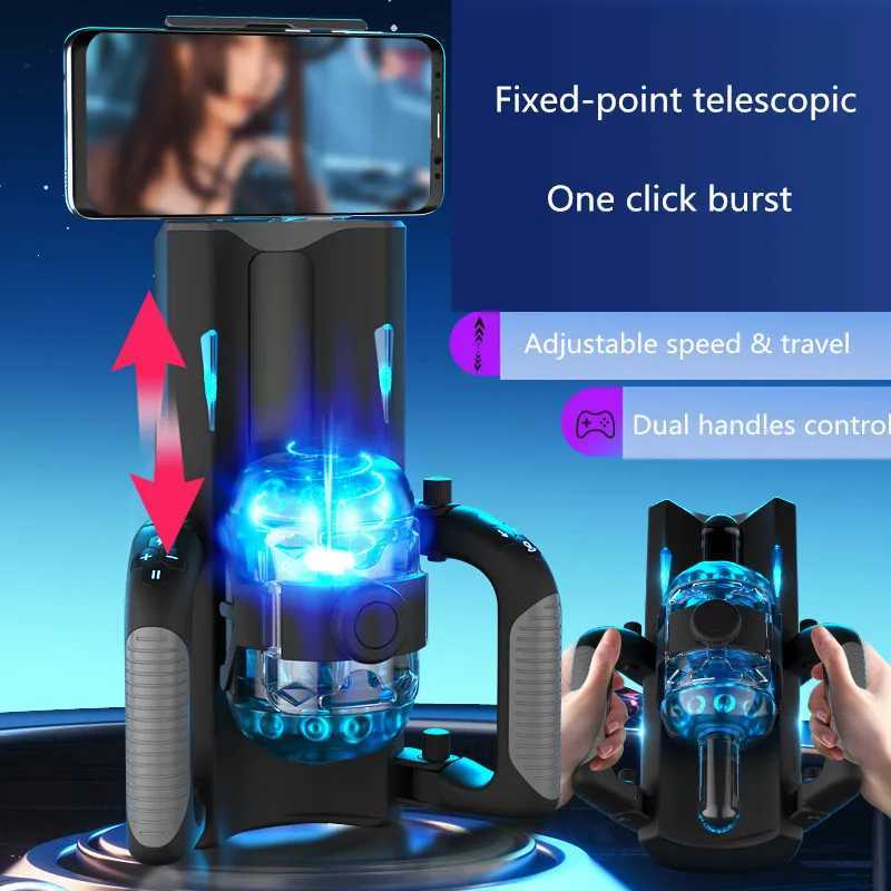 Telescopic Penis Cup Male Smart Masturbator Dual Handles Control High Speed Adjustable Overlength Thrusting Stimulation Sex ToysXJ250319